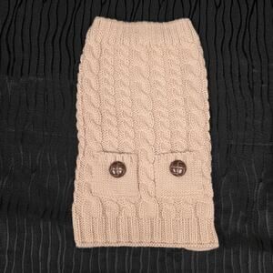 Friends Forever XS Dog Sweater Beige Cable Knit Pet Outfit w Pockets